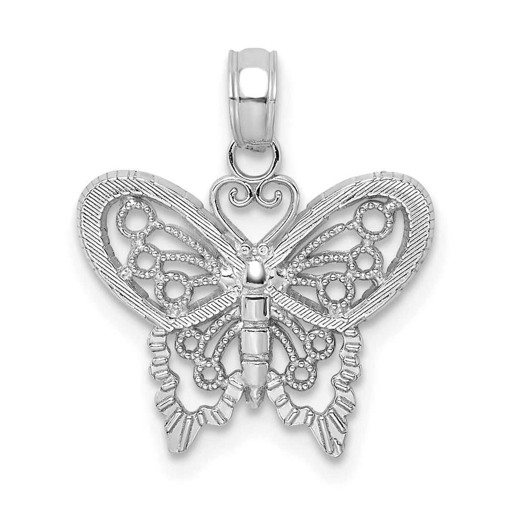 14K Weißgold Poliert und Gekugelt Schmetterling Charm