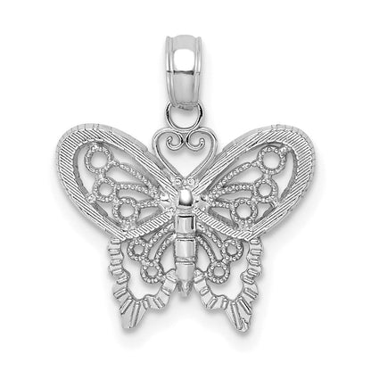 14K Weißgold Poliert und Gekugelt Schmetterling Charm