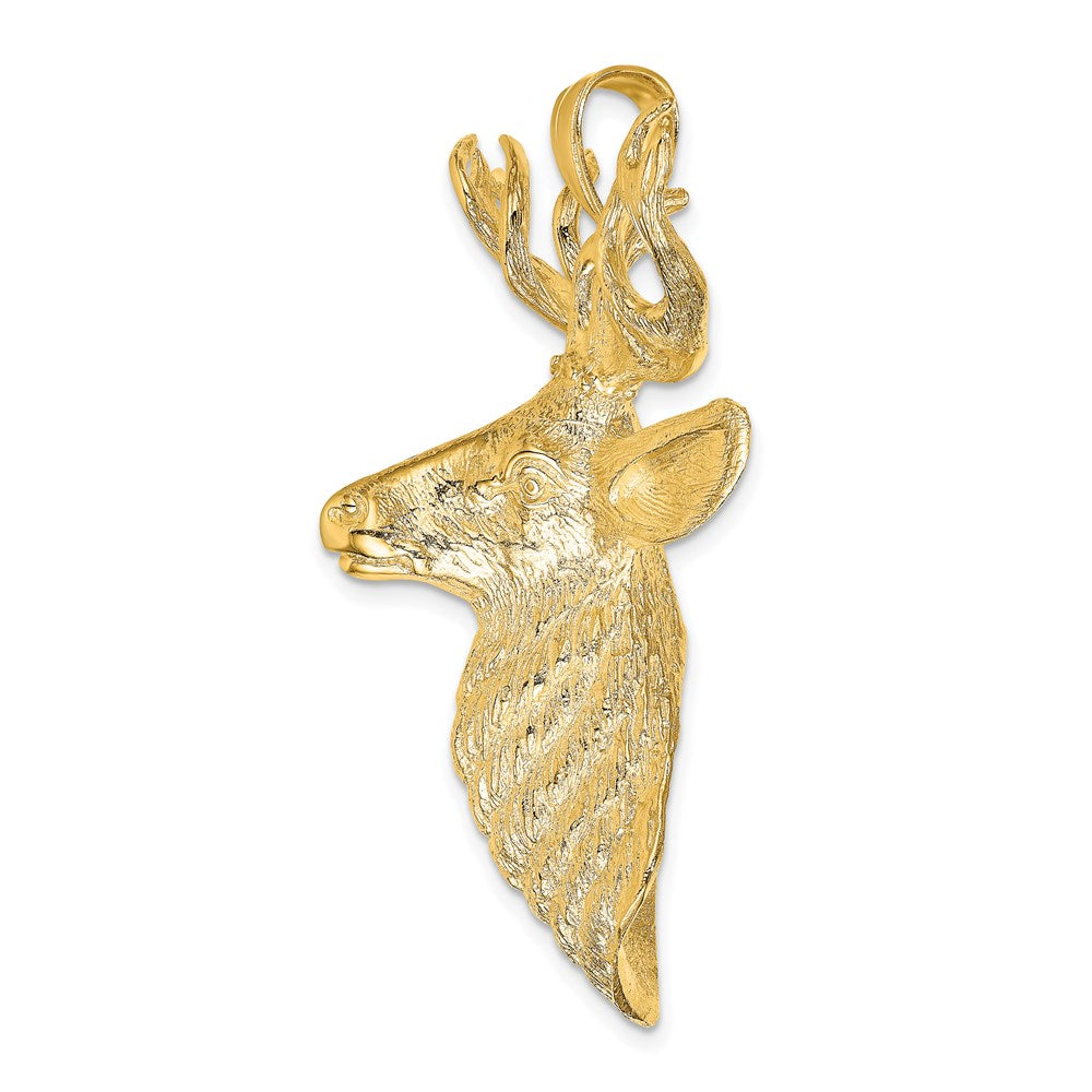 14K Gelbgold 3D-strukturierter Hirschkopf-Charm