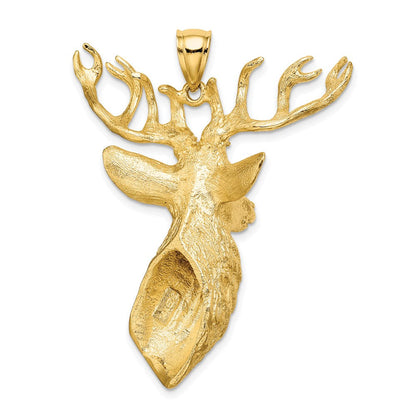14K Gelbgold 3D-strukturierter Hirschkopf-Charm