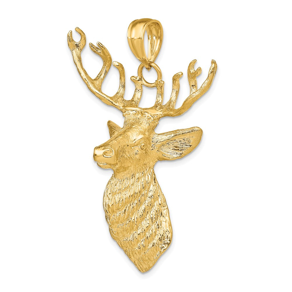 14K Gelbgold 3D-strukturierter Hirschkopf-Charm
