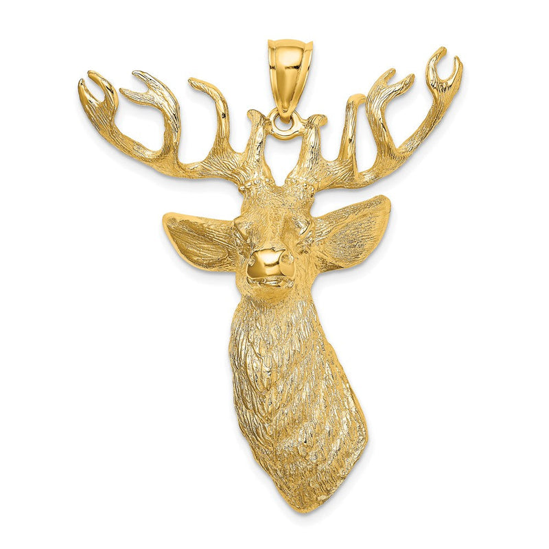 14K Gelbgold 3D-strukturierter Hirschkopf-Charm