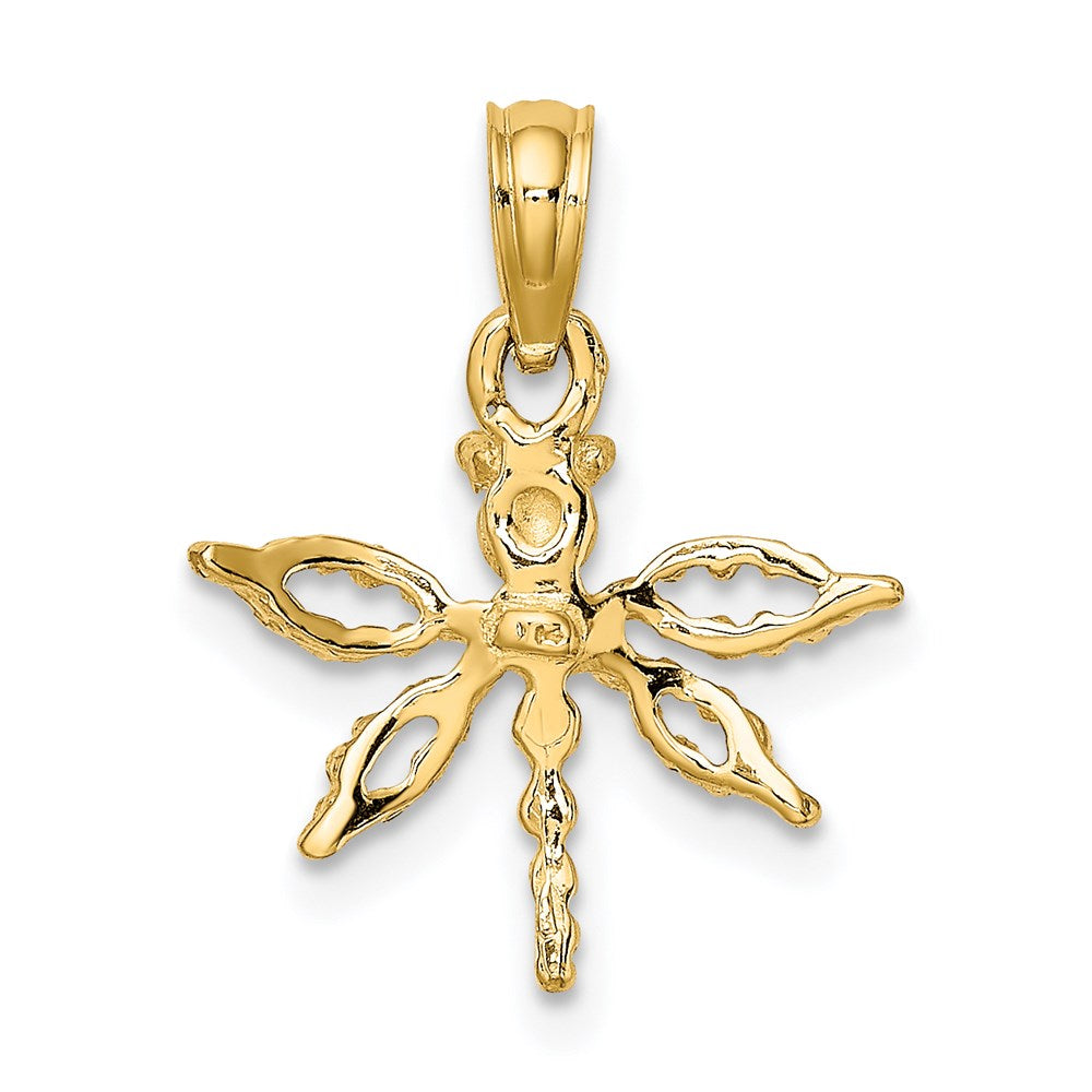 14K Gelbgold 2-d Mini Libelle mit Ausgeschnitten Flügel Charm