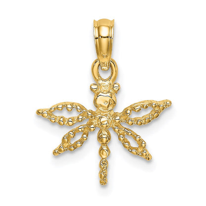 14K Gelbgold 2-d Mini Libelle mit Ausgeschnitten Flügel Charm