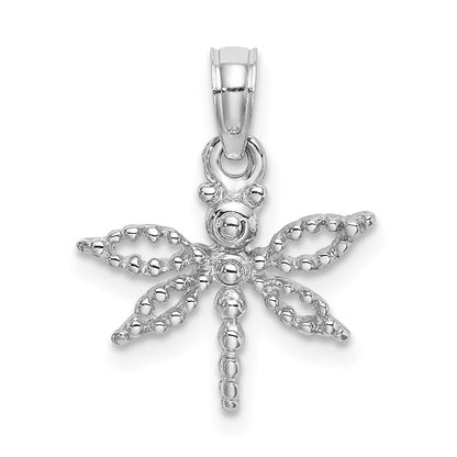 14K Weißgold 2-d Mini Libelle mit Ausgeschnitten Flügel Charm