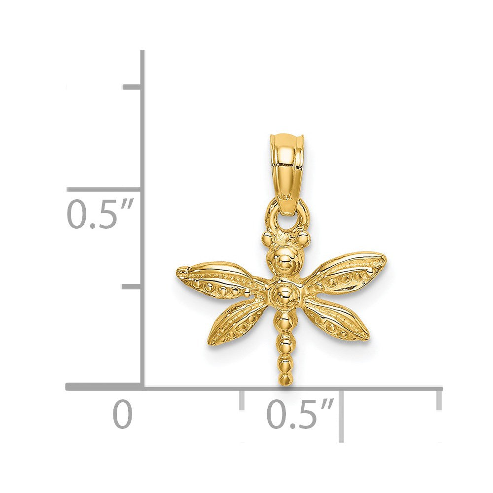 14K Gelbgold 2-d Mini Libelle mit Massiv Flügel Charm