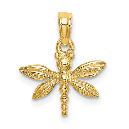 14K Gelbgold 2-d Mini Libelle mit Massiv Flügel Charm