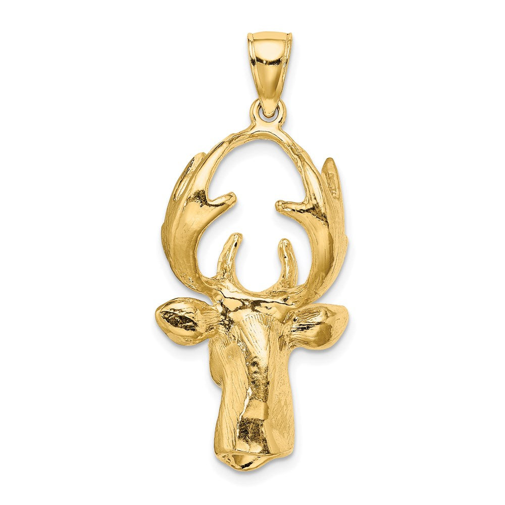 14K Gelbgold 3-D-Hirschkopf-Charm