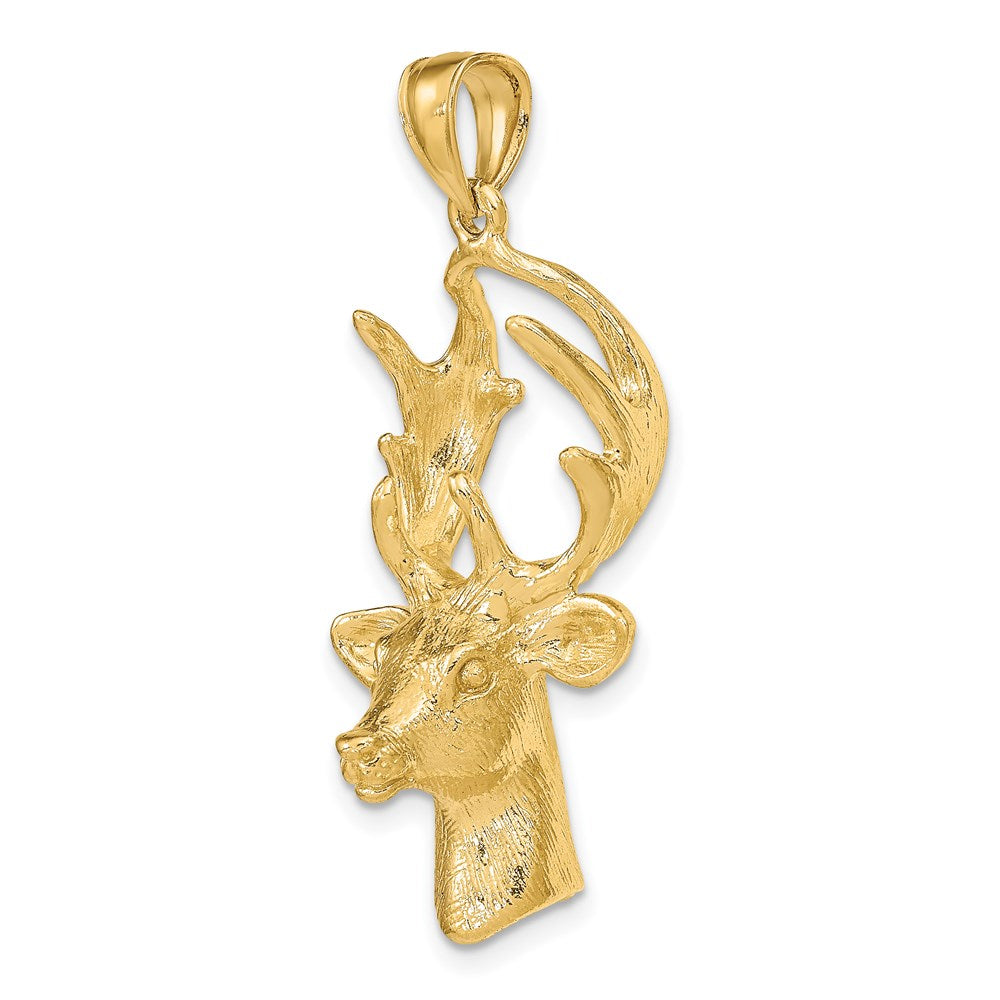 14K Gelbgold 3-D-Hirschkopf-Charm