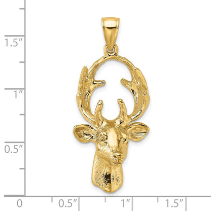 14K Gelbgold 3-D-Hirschkopf-Charm