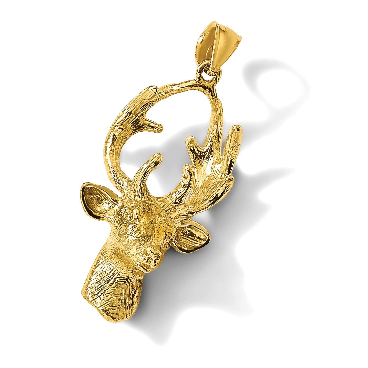 14K Gelbgold 3-D-Hirschkopf-Charm