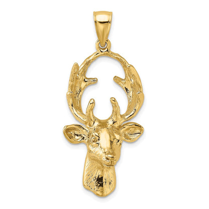 14K Gelbgold 3-D-Hirschkopf-Charm