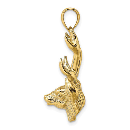 14K Gelbgold 3-D Hirschkopf-Charm