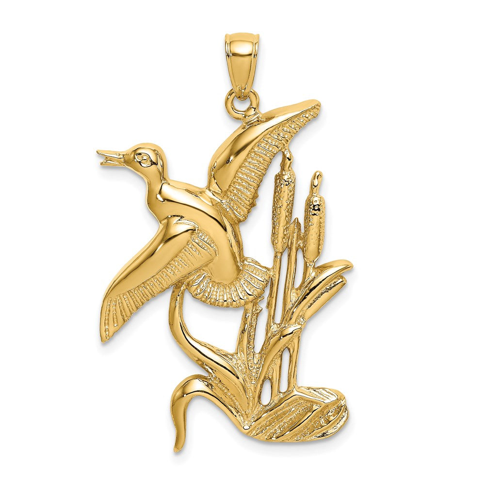 14K Gelbgold Charm „Ente fliegt aus Weide