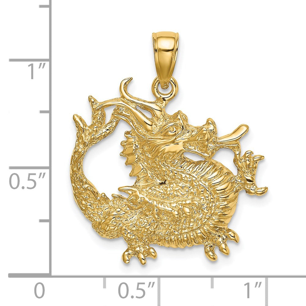 14K Gelbgold 2-D Strukturierter Drachen-Charm
