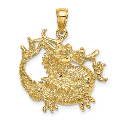 14K Gelbgold 2-D Strukturierter Drachen-Charm