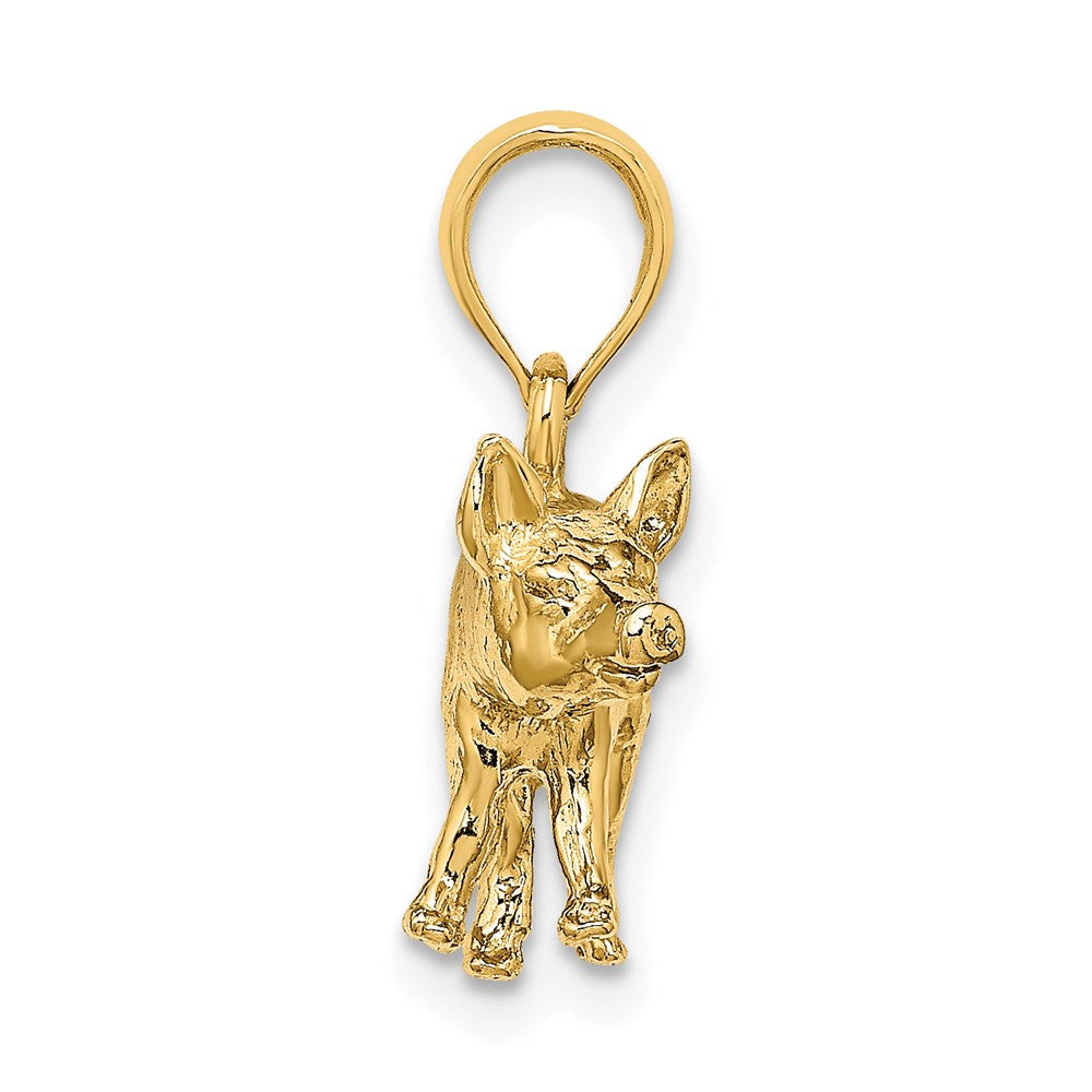 14K Gelbgold 3-D strukturierter Bauernhof-Schwein-Charm