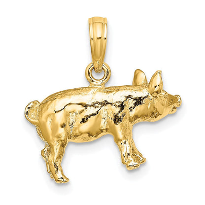 14K Gelbgold 3-D strukturierter Bauernhof-Schwein-Charm
