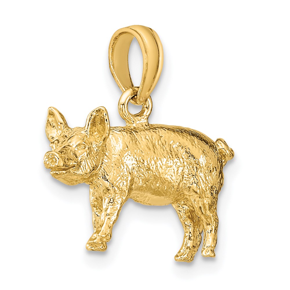 14K Gelbgold 3-D strukturierter Bauernhof-Schwein-Charm