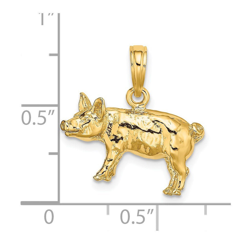 14K Gelbgold 3-D strukturierter Bauernhof-Schwein-Charm
