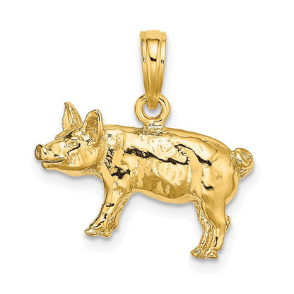 14K Gelbgold 3-D strukturierter Bauernhof-Schwein-Charm