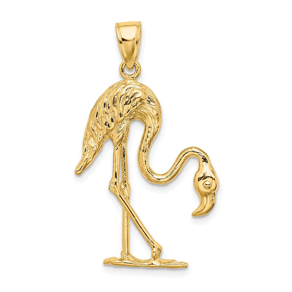 14K Gelbgold 3-D Flamingo-Charm mit Struktur