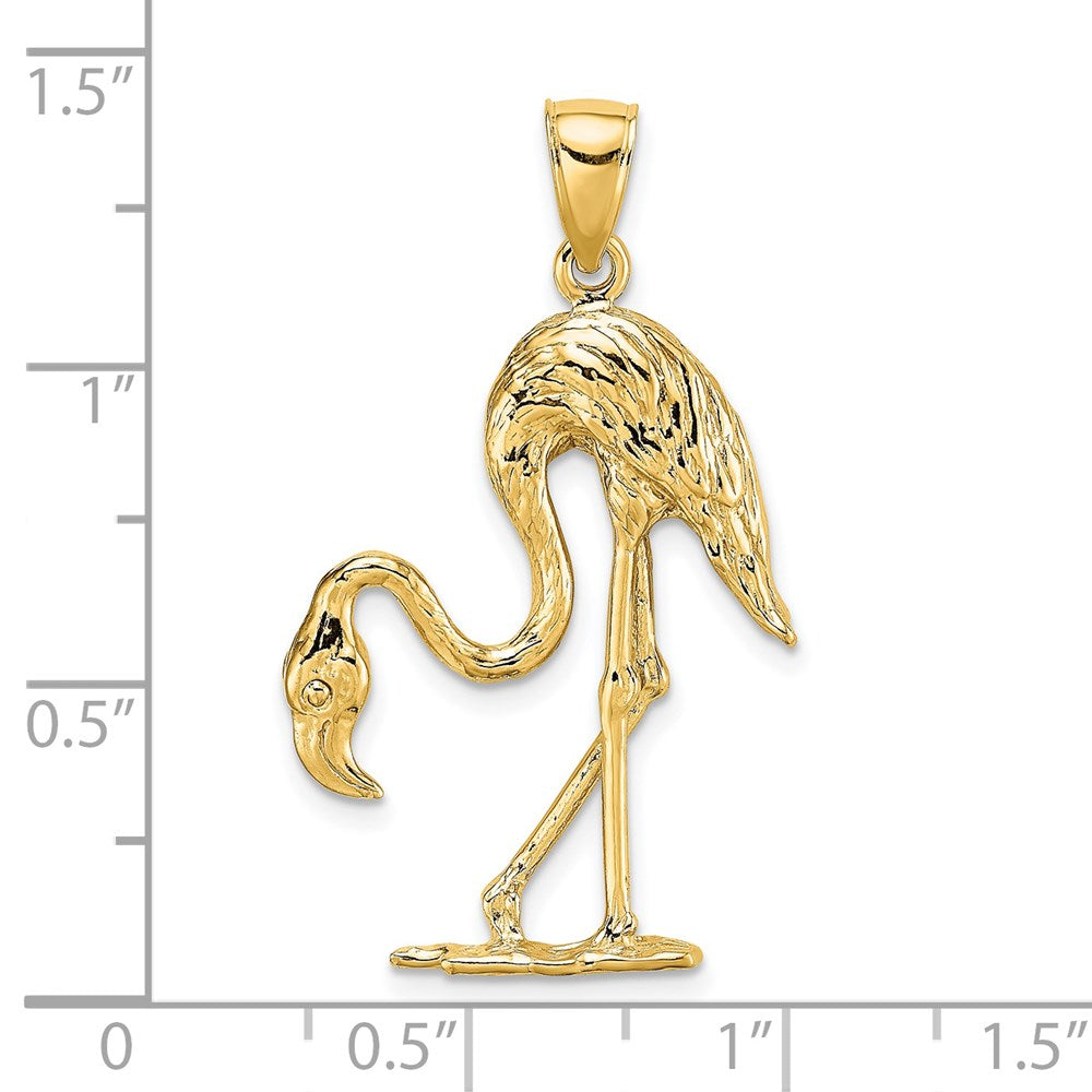 14K Gelbgold 3-D Flamingo-Charm mit Struktur