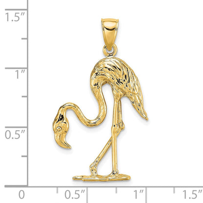 14K Gelbgold 3-D Flamingo-Charm mit Struktur