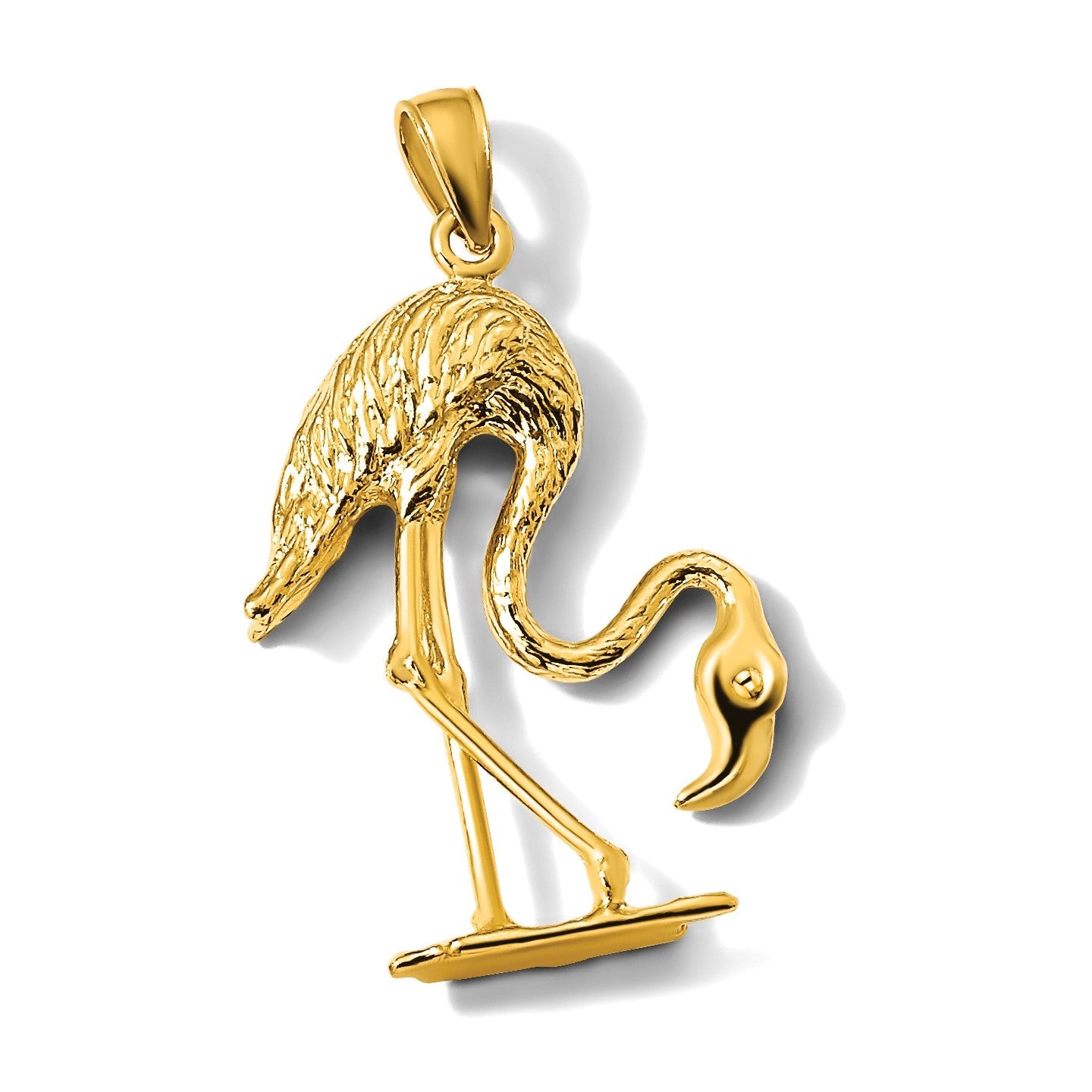 14K Gelbgold 3-D Flamingo-Charm mit Struktur