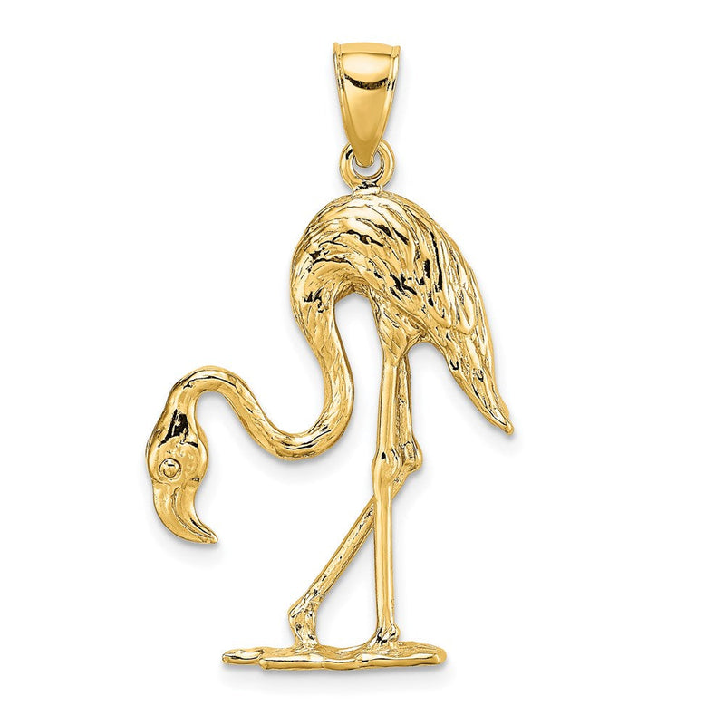 14K Gelbgold 3-D Flamingo-Charm mit Struktur