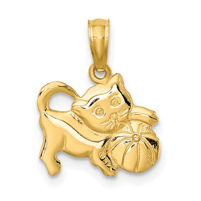 14K Gelbgold 3-d Poliert Kitten Charm