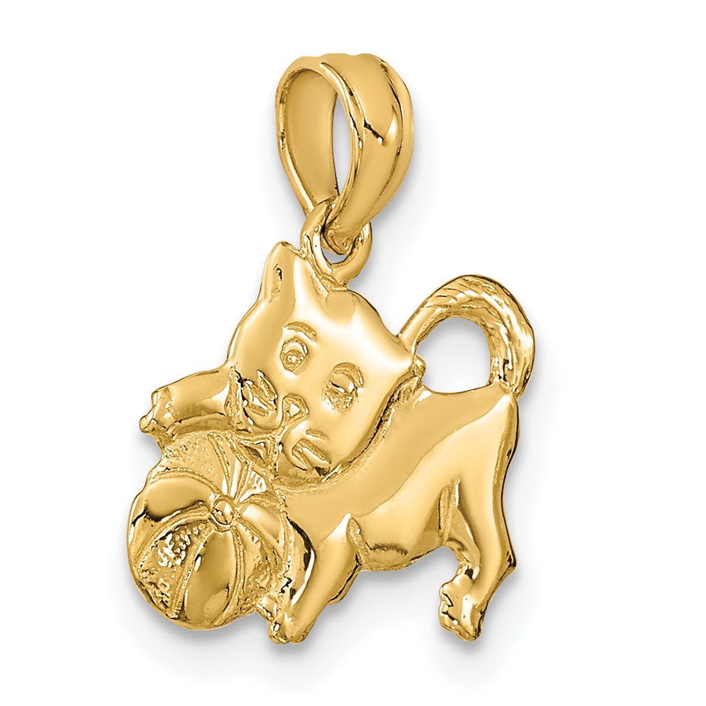 14K Gelbgold 3-d Poliert Kitten Charm