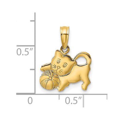 14K Gelbgold 3-d Poliert Kitten Charm