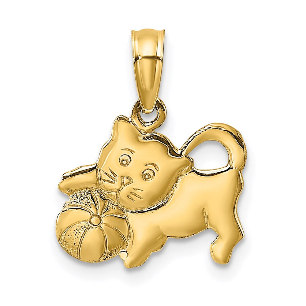 14K Gelbgold 3-d Poliert Kitten Charm