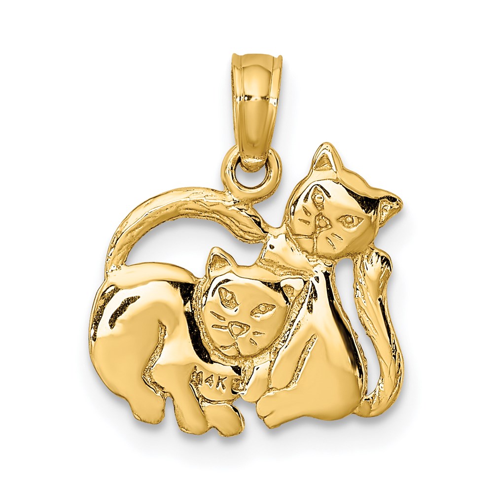 14K Gelbgold 3-d Poliert Zwei Kittens Charm