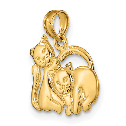 14K Gelbgold 3-d Poliert Zwei Kittens Charm