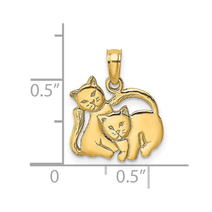 14K Gelbgold 3-d Poliert Zwei Kittens Charm