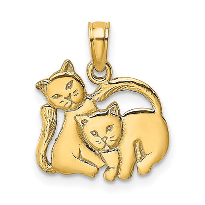 14K Gelbgold 3-d Poliert Zwei Kittens Charm
