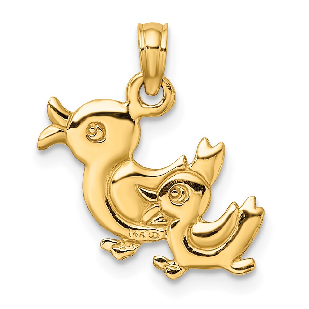 14K Gelbgold 3-d Zwei Ducks Charm