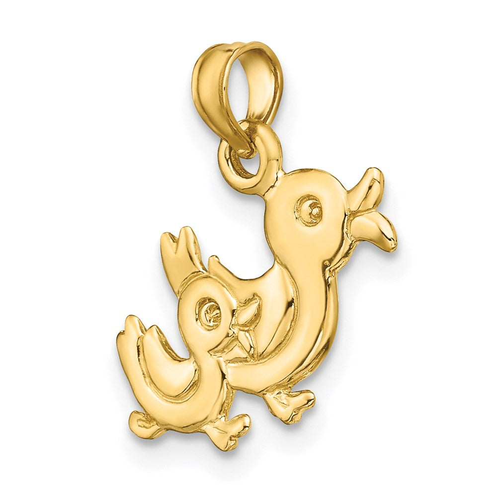 14K Gelbgold 3-d Zwei Ducks Charm
