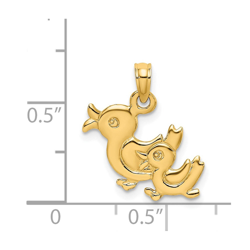 14K Gelbgold 3-d Zwei Ducks Charm