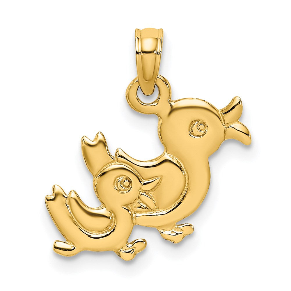 14K Gelbgold 3-d Zwei Ducks Charm