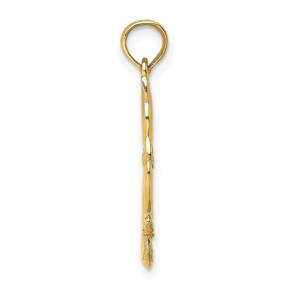 14K Gelbgold 3-d Poliert und Schleife Sitting Katze Charm