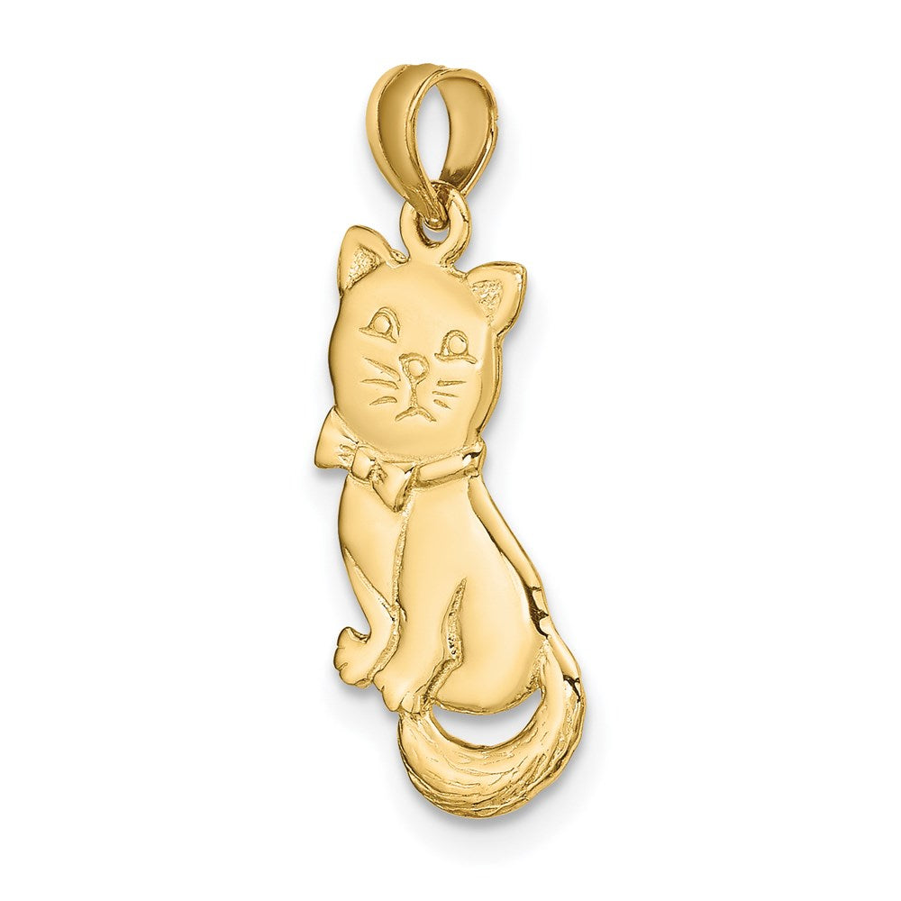 14K Gelbgold 3-d Poliert und Schleife Sitting Katze Charm