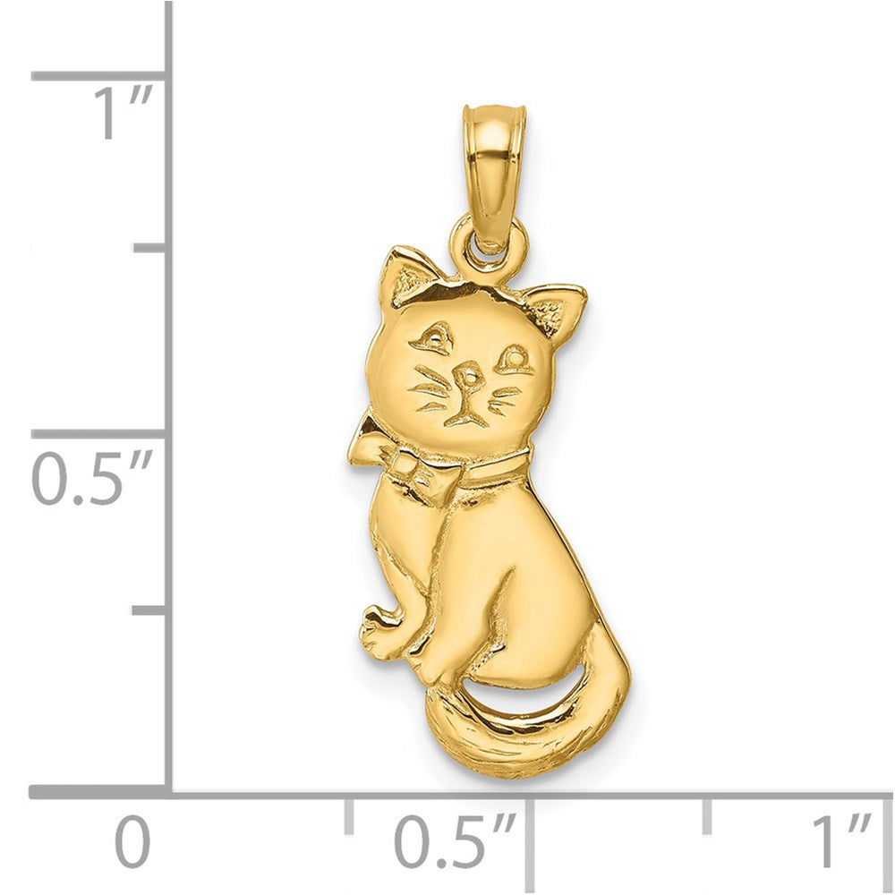 14K Gelbgold 3-d Poliert und Schleife Sitting Katze Charm