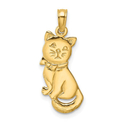 14K Gelbgold 3-d Poliert und Schleife Sitting Katze Charm