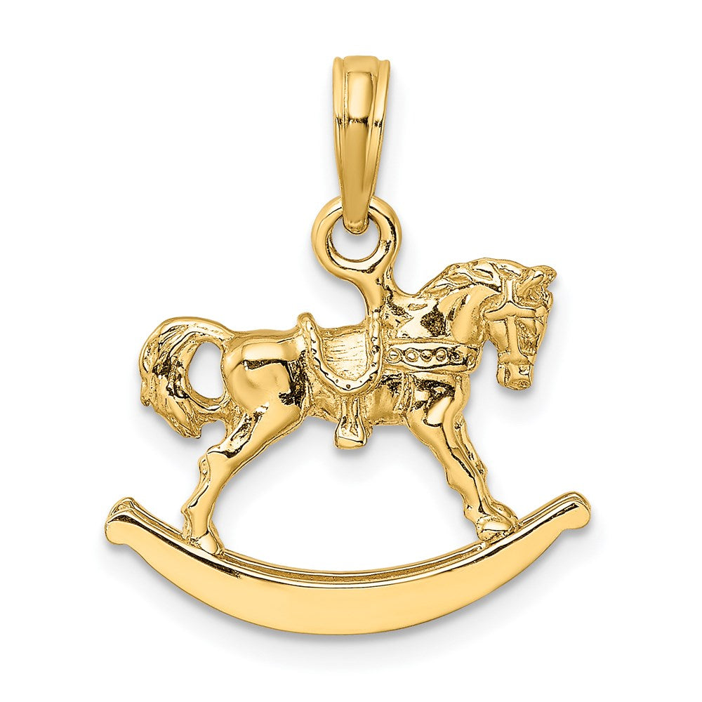 14K Gelbgold polierter 3-D Schaukelpferd-Charm
