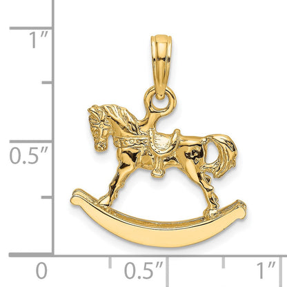 14K Gelbgold polierter 3-D Schaukelpferd-Charm
