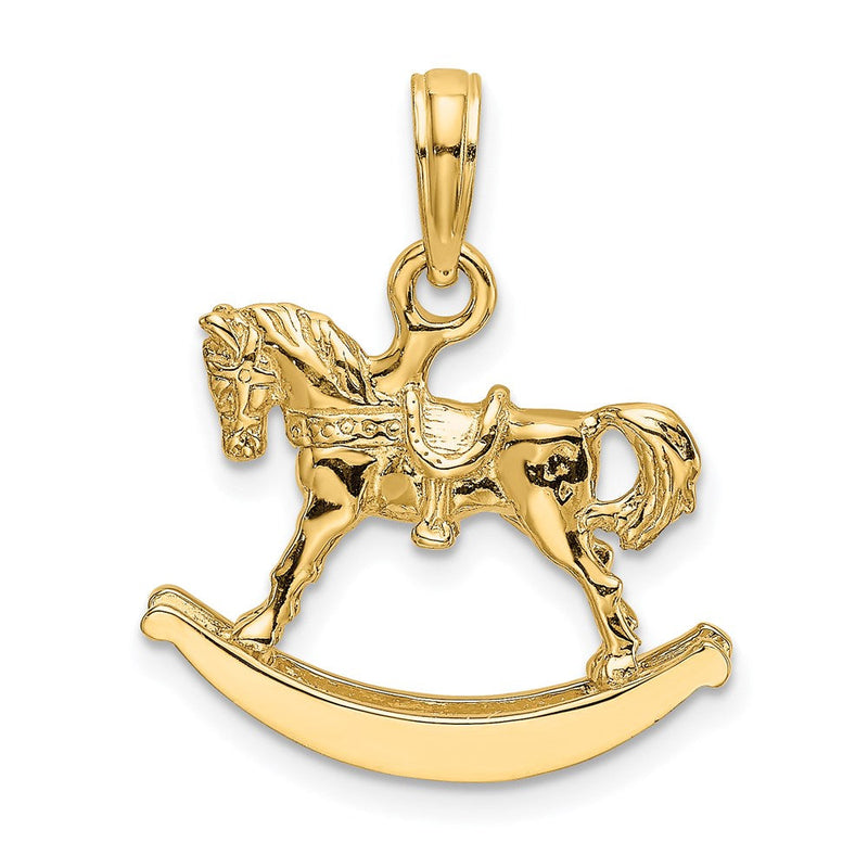 14K Gelbgold polierter 3-D Schaukelpferd-Charm