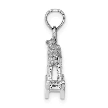 14K Weißgold polierter 3-D-Schaukelpferd-Charm